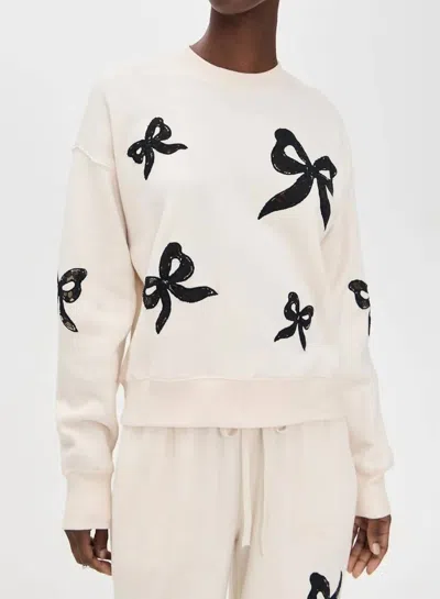 LOVESHACKFANCY LINETTA LACE BOW PULLOVER SWEATER IN CREAM