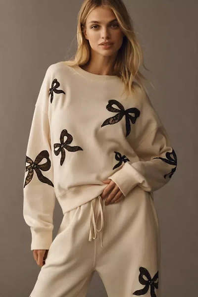 Loveshackfancy Linetta Lace Bow Pullover Sweatshirt In White