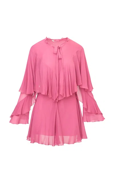 Loveshackfancy Liraine Ruffled Chiffon Mini Dress In Berry