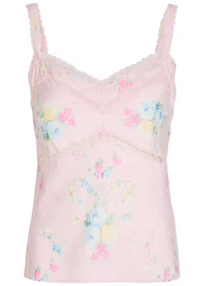 Loveshackfancy Lirena Floral-print Satin Cami Top In Pink