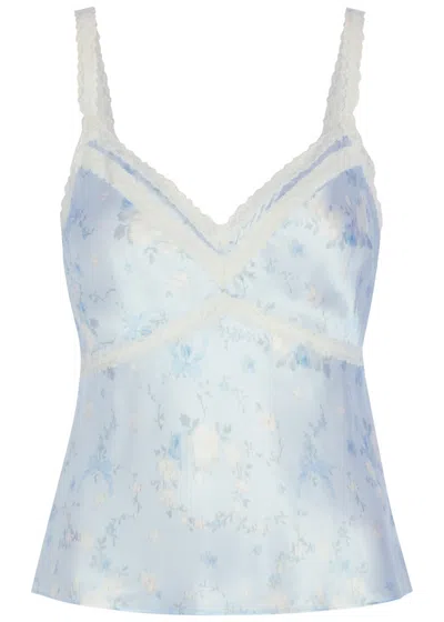 Loveshackfancy Lirena Floral-print Silk Cami Top In Blue