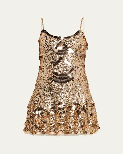 Loveshackfancy Liria Sequined Mini Dress In Brown
