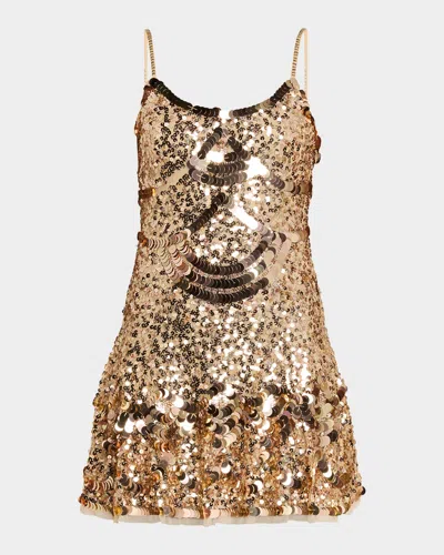 Loveshackfancy Liria Sequined Mini Dress In Gold