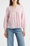 Loveshackfancy Lita Floral Long Sleeve Cotton Button-up Top In Pink