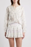 Loveshackfancy Lita Floral Long Sleeve Cotton Button-up Top In White