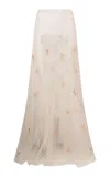 Loveshackfancy Lomani Embroidered Glitter Tulle Skirt In Brown