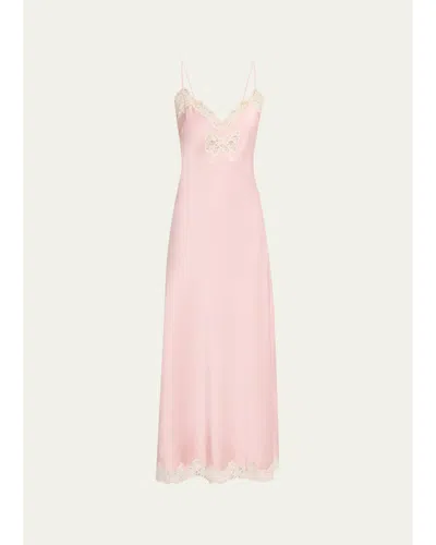 Loveshackfancy Lomira Bow Applique Satin Slip Dress In Multi