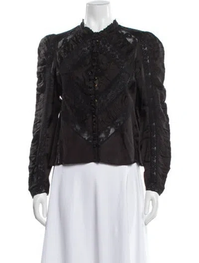 Pre-owned Loveshackfancy Long Sleeve Blouse In Gray
