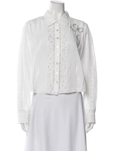 Pre-owned Loveshackfancy Long Sleeve Blouse In Neutrals/white