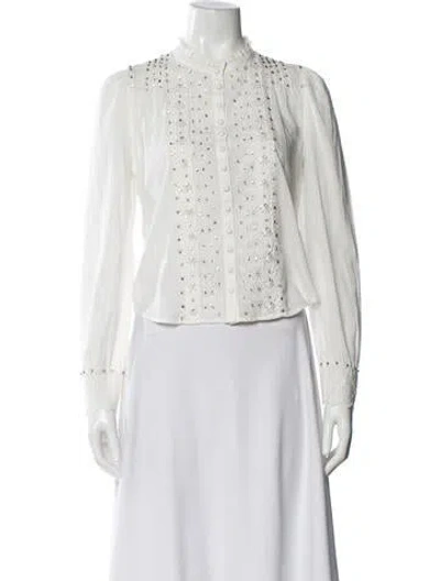 Pre-owned Loveshackfancy Long Sleeve Blouse In White