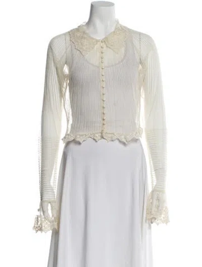 Pre-owned Loveshackfancy Long Sleeve Blouse In White