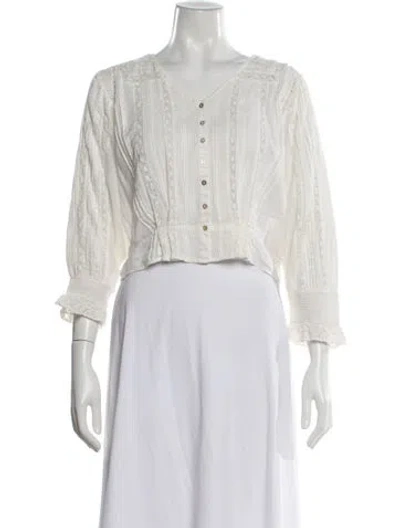 Pre-owned Loveshackfancy Long Sleeve Blouse In White