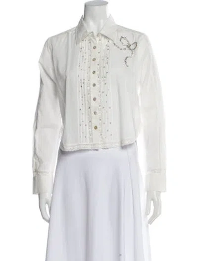 Pre-owned Loveshackfancy Long Sleeve Blouse In White