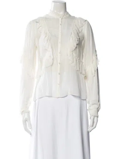 Pre-owned Loveshackfancy Long Sleeve Blouse In White