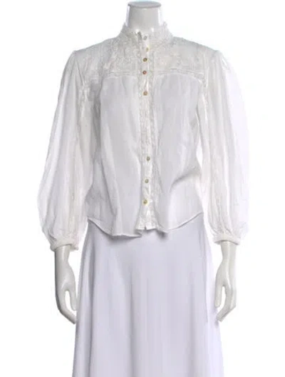 Pre-owned Loveshackfancy Long Sleeve Blouse In White