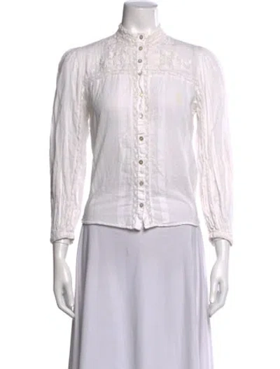 Pre-owned Loveshackfancy Long Sleeve Blouse In White