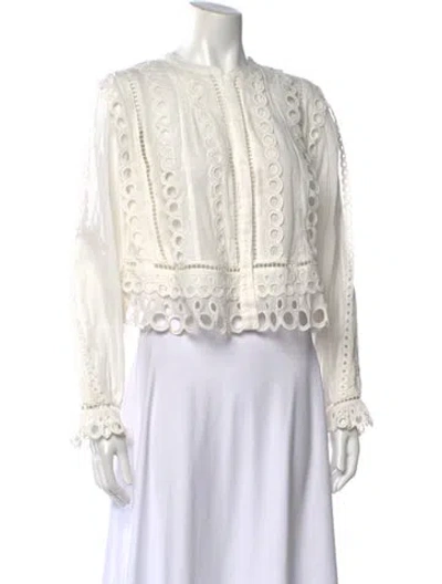 Pre-owned Loveshackfancy Long Sleeve Blouse In White