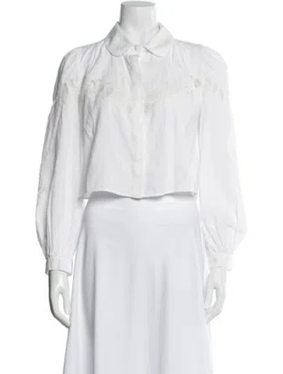 Pre-owned Loveshackfancy Long Sleeve Blouse In White
