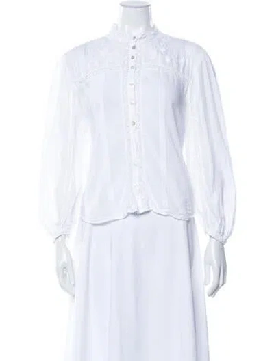 Pre-owned Loveshackfancy Long Sleeve Blouse In White