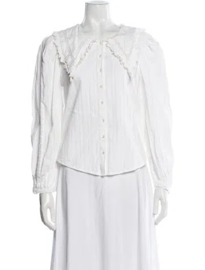 Pre-owned Loveshackfancy Long Sleeve Blouse In White