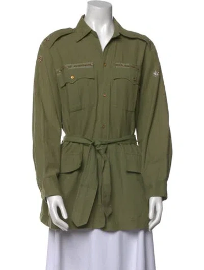 Pre-owned Loveshackfancy Long Sleeve Button-up Top In Green