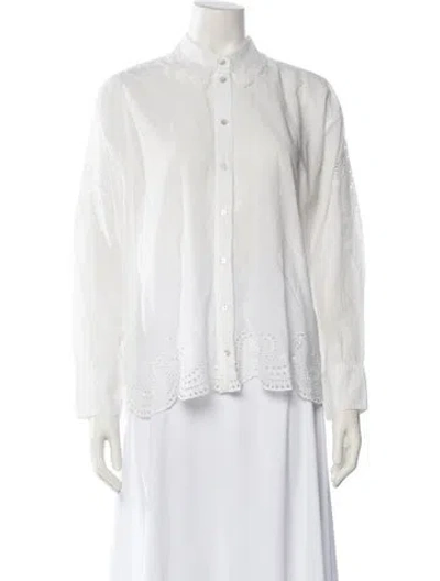 Pre-owned Loveshackfancy Long Sleeve Button-up Top In White