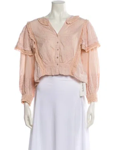 Pre-owned Loveshackfancy Long Sleeve Crop Top In Pink