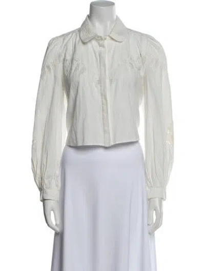 Pre-owned Loveshackfancy Long Sleeve Crop Top In White