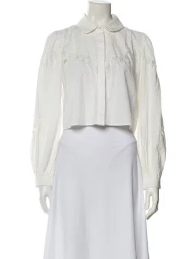 Pre-owned Loveshackfancy Long Sleeve Crop Top In White