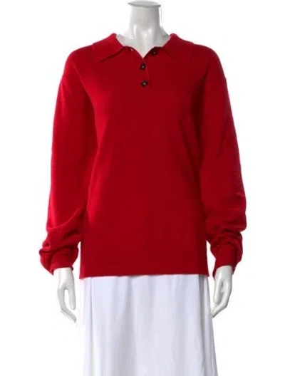 Pre-owned Loveshackfancy Long Sleeve Polo In Red