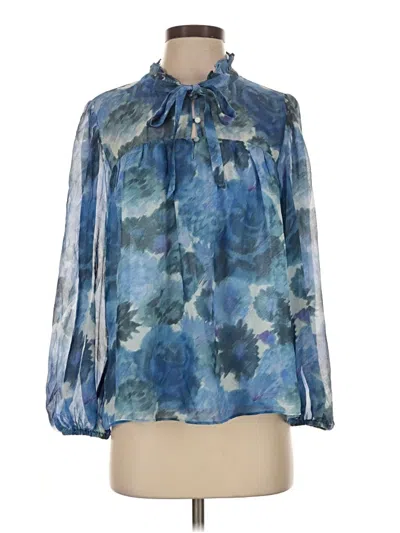 Loveshackfancy Long Sleeve Silk Top Blue Tie Neck Tops