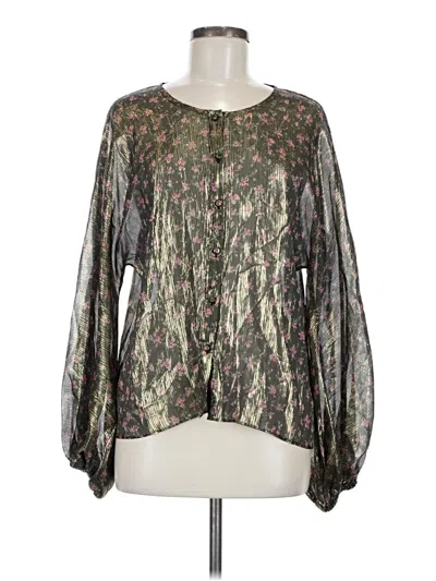 Pre-owned Loveshackfancy Long Sleeve Silk Top Green Keyhole Neckline Tops