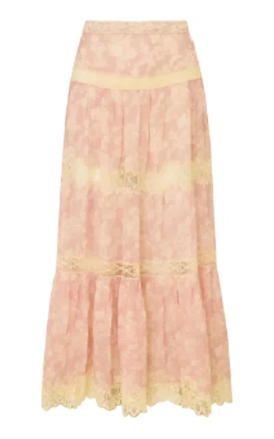 Loveshackfancy Loravelle Lace-trimmed Maxi Skirt In Brown