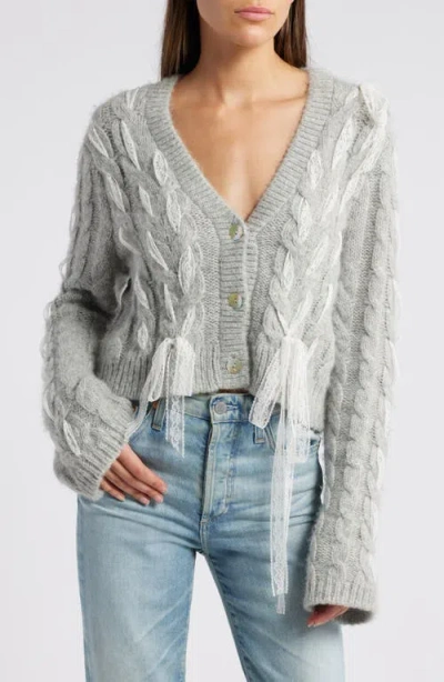 Loveshackfancy Louella Cable Knit Cardigan In Silver Mist
