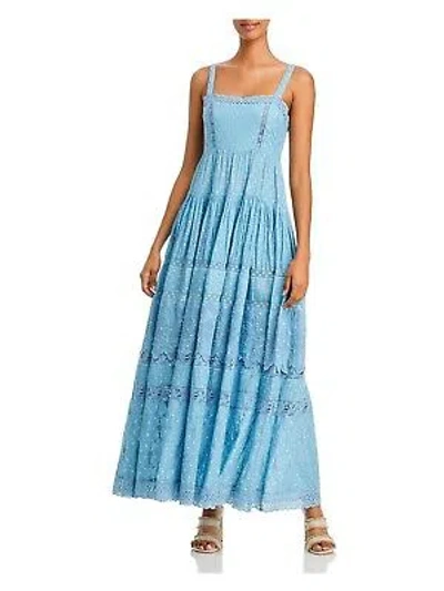 Pre-owned Loveshackfancy Love Shack Fancy Womens Blue Lined Trim Sleeveless Maxi Fit + Flare Dress 2