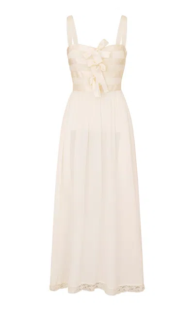 Loveshackfancy Lovelace Bow-detailed Midi Dress In Neutral