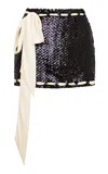 Loveshackfancy Lovina Ribbon-laced Sequined Mini Skirt In Black