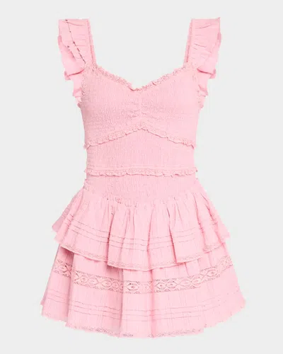 Loveshackfancy Lovine Cotton Smocked Mini Dress In Pink