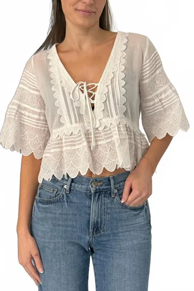 Loveshackfancy Lucce Three Quarter Sleeve Top In Optic White