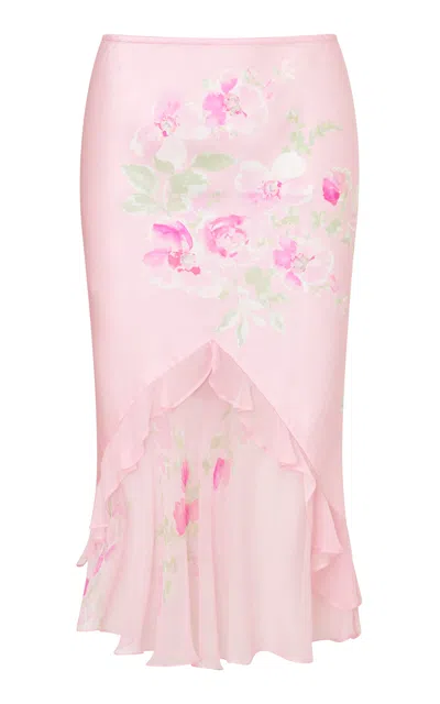 Loveshackfancy Lucinde Silk-blend Midi Skirt In Pink