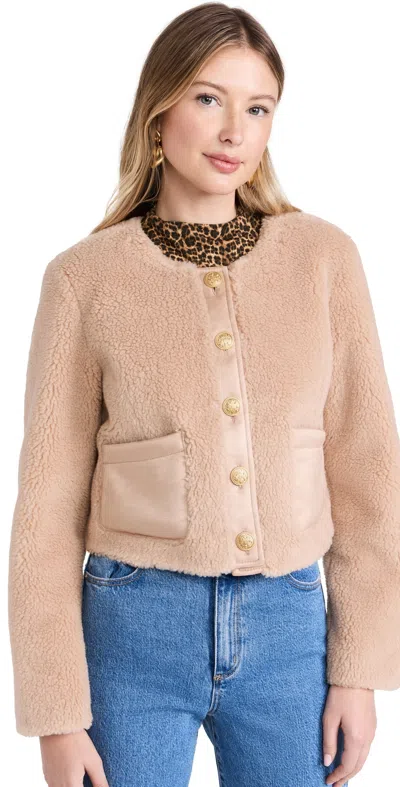 Loveshackfancy Lully Collarless Sherpa Jacket In Honey