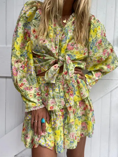 Loveshackfancy Lumiere Top Rainbow Skies In Green