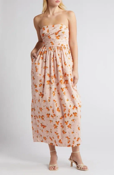 LOVESHACKFANCY LUXIE FLORAL STRAPLESS COTTON DRESS