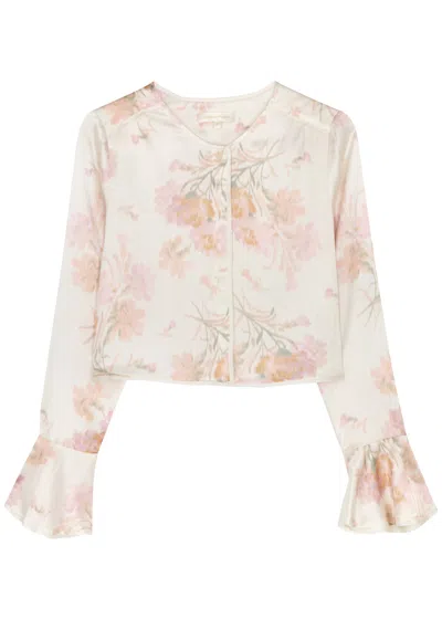 Loveshackfancy Lyndon Floral-print Silk-satin Top In Pink And White