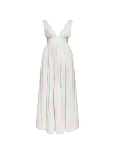 Loveshackfancy Madeleine V-neck Slit Maxi Dress In Gray