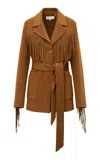 Loveshackfancy Maebella Fringed Wool Blazer In Brown