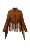 Loveshackfancy Maelis Fringed Leather Jacket In Brown