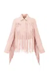 Loveshackfancy Maelis Fringed Leather Jacket In Pink