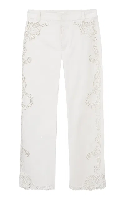 Loveshackfancy Maia Embroidered Cotton Pants In White