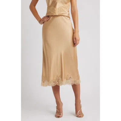 Loveshackfancy Malina Lace Detail Silk Skirt In Neutral